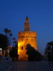 Bâtiment illuminé le soir à Séville