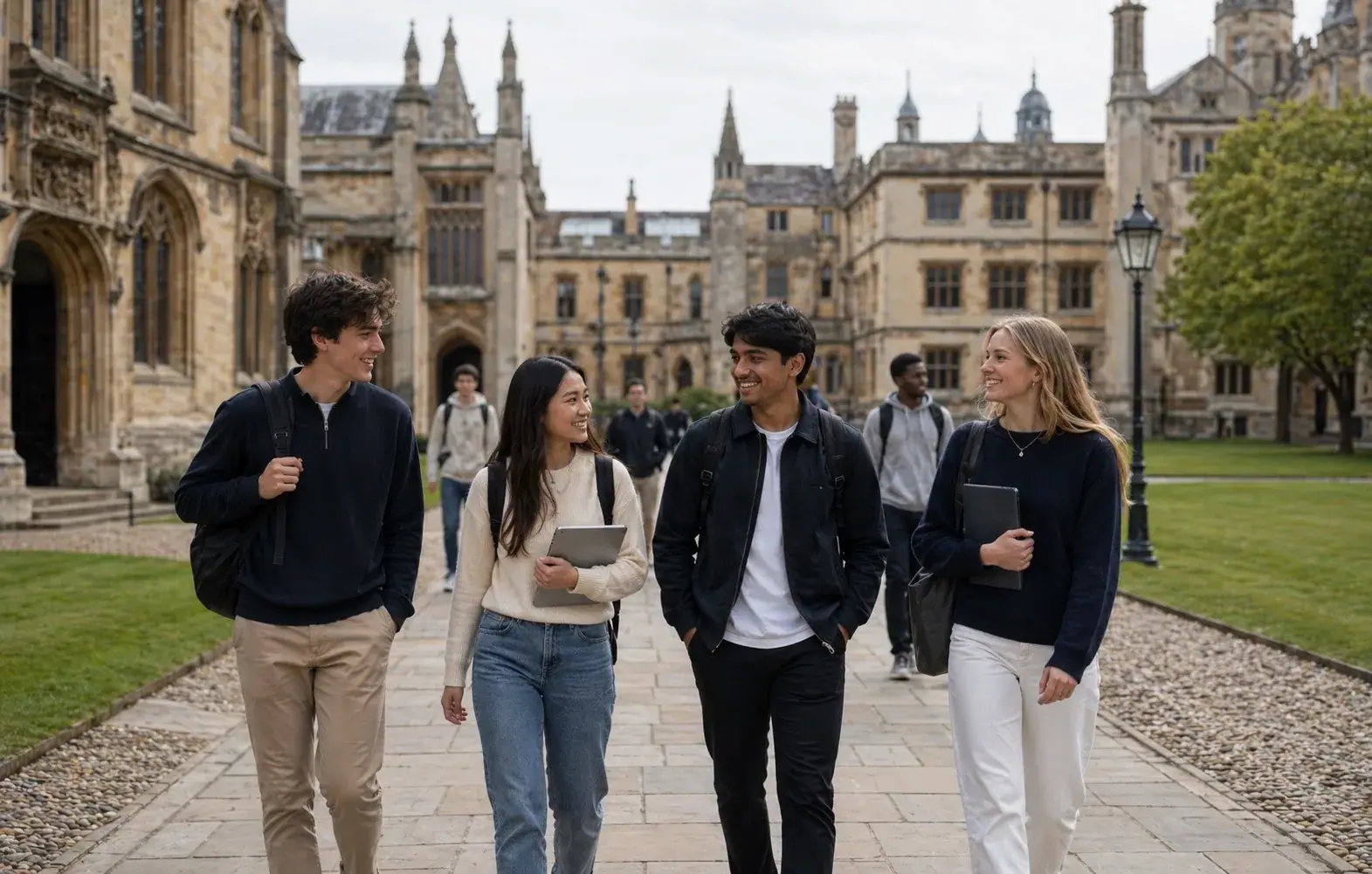 Étudiants internationaux sur un campus de collège britannique au Royaume-Uni