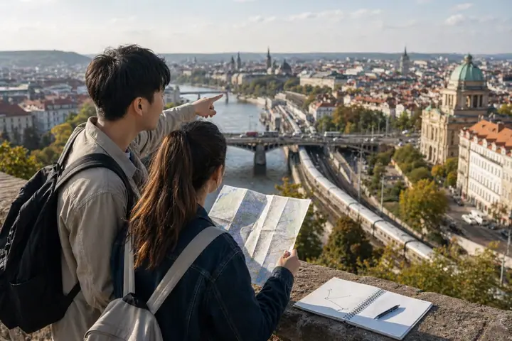 Étudiants planifiant un itinéraire multi-étapes entre plusieurs destinations internationales