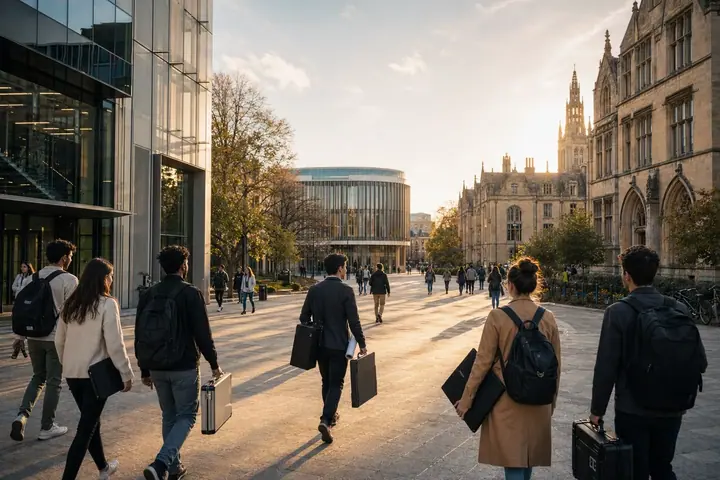 Étudiants se rendant sur un campus international spécialisé en formations diplômantes