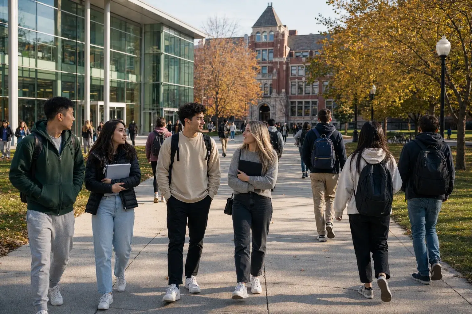 Étudiants internationaux sur un campus nord-américain pendant une immersion universitaire