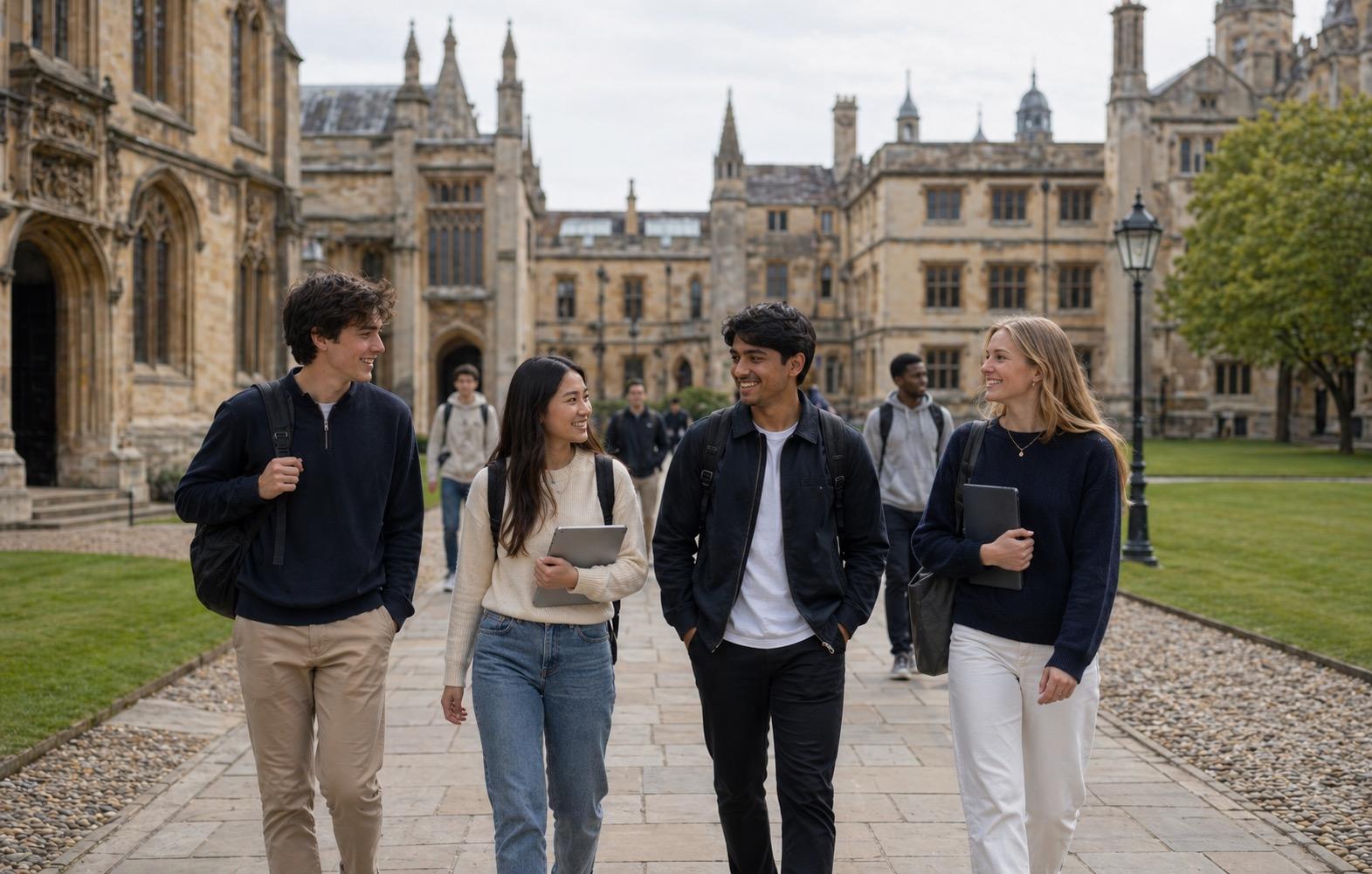 Étudiants internationaux sur un campus de collège britannique au Royaume-Uni